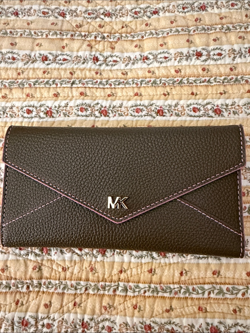 Michael Kors pink and green snap wallet leather